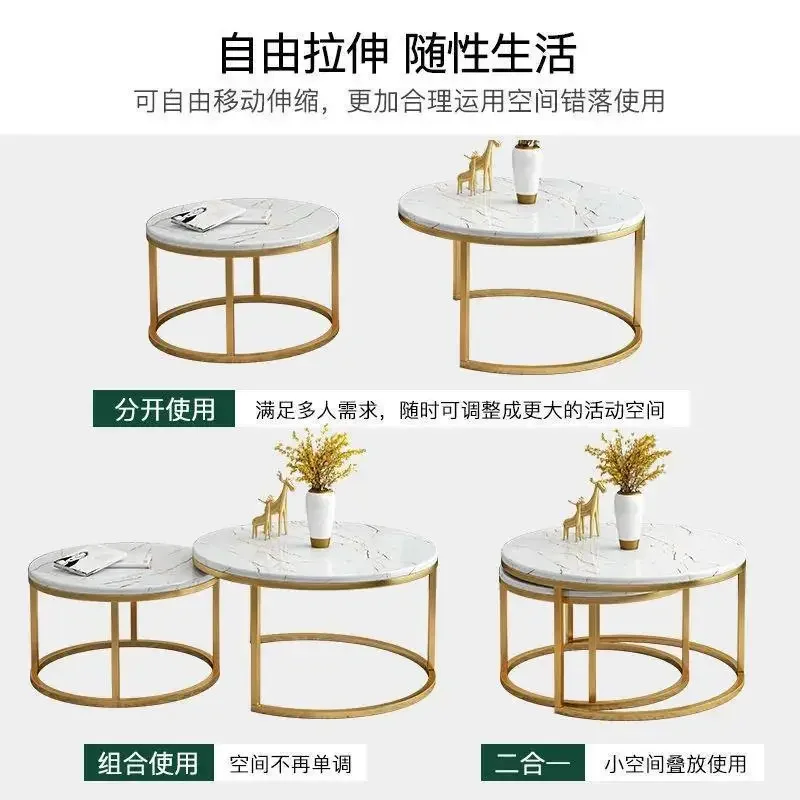 70+50CM 80+60CM  2 in 1 Living Room Coffee Tables  Texture Wooden Combination Furniture Round Tea Table