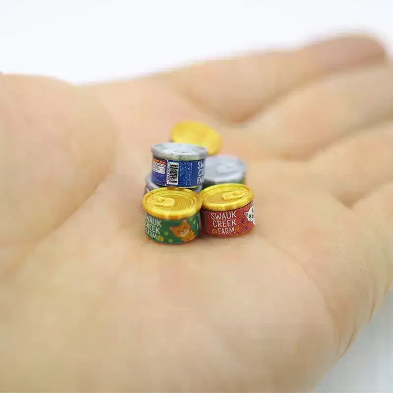 2Pcs Miniature Cat Food Toy 1/12 Dollhouse Simulation Cat Can Dolls House Accessories Home Decorations Pretend Play Toys
