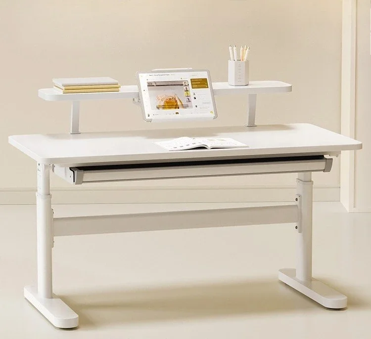 Study desk writing table, household big white solid wood table and chair set