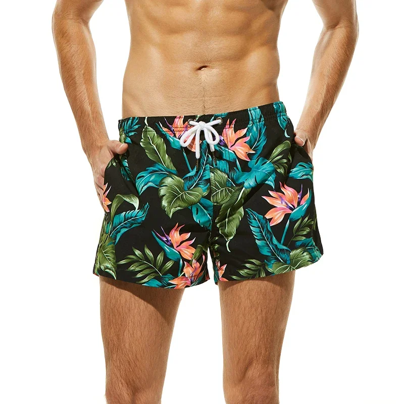 

KWAN.Z Men's Shorts swimwear new men flowers board beach shorts summer smooth swimsuit hombre high waist shorts calzoncillos