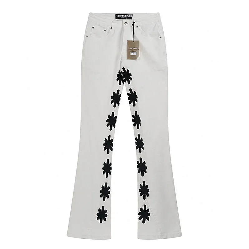 25fw Men Women Unisex Fashion Jeans LOSTSHDWS Jeans Micro Flare Jeans Emboridery Sunflower Denim Pants With Tags