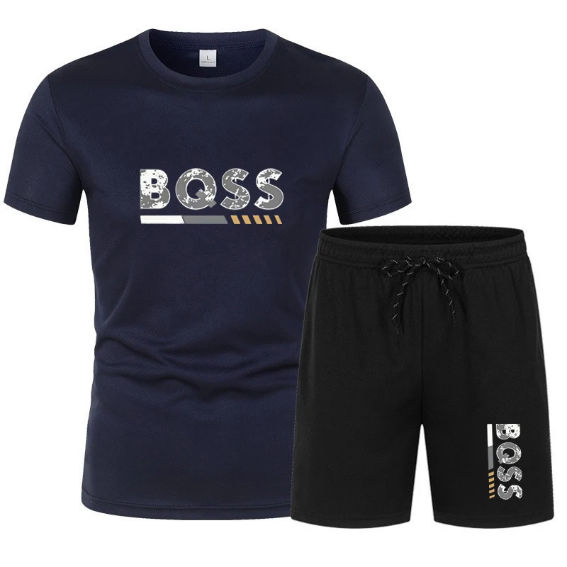 Conjunto deportivo de verano de manga corta para hombre, conjunto de dos piezas, conjunto deportivo de verano de secado rápido para hombre, camiseta de manga corta de malla transpirable y