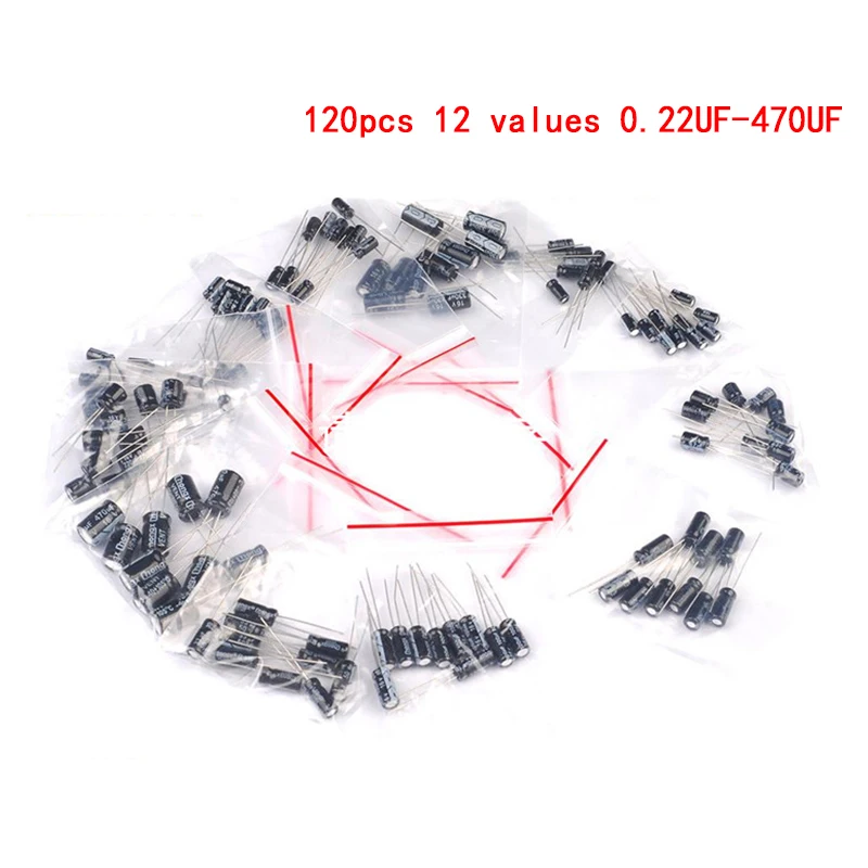 1set of 120pcs 12 values 0.22UF-470UF Aluminum electrolytic capacitor assortment kit set pack