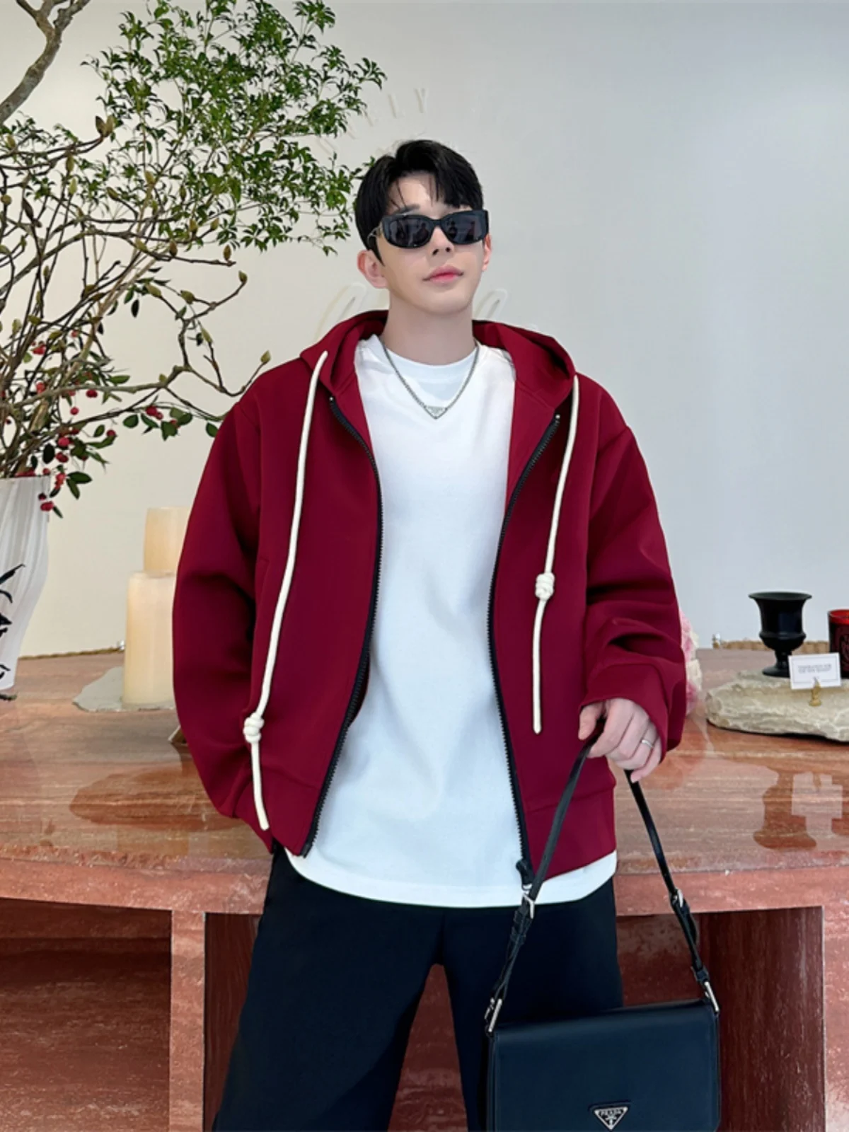 

Осень-зима, мужской свободный крой, открытый кардиган с капюшоном, свитер ручной работы, веревочный дизайн, модная универсальная длинная толстовка све