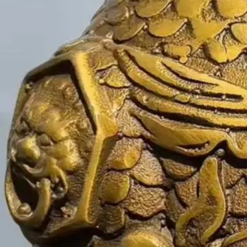 Old Brass High Relief Kirin Statue Divine Beast Door God base a set Study screen Amass wealth Ornaments
