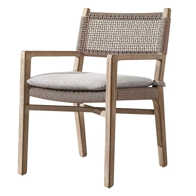 #Solid Teak Outdoor Dining Chair – Handcrafted Preservative-Treated UV-Resistant Nordic Villa Courtyard Leisure Chair