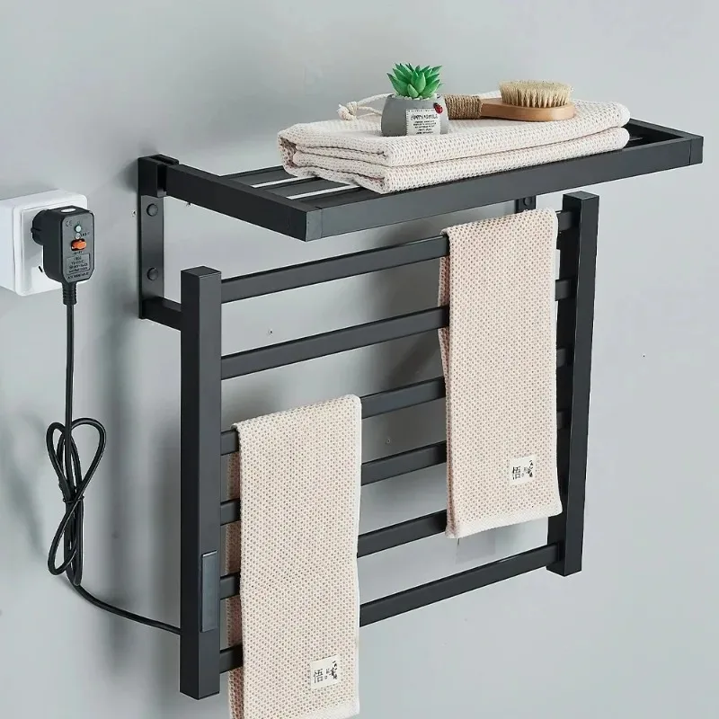 

Black Electric Towel Rack Touch Digital Display Energy Saving Electric Temperature Smart Home Storage Rack Multifunctional Plug