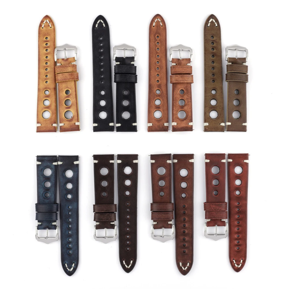 Vintage Leather Watch Strap Handmade Cowhide Watchband Breathable Watch Band for Men Replacement Bracelet Belts 20mm 22mm 24mm