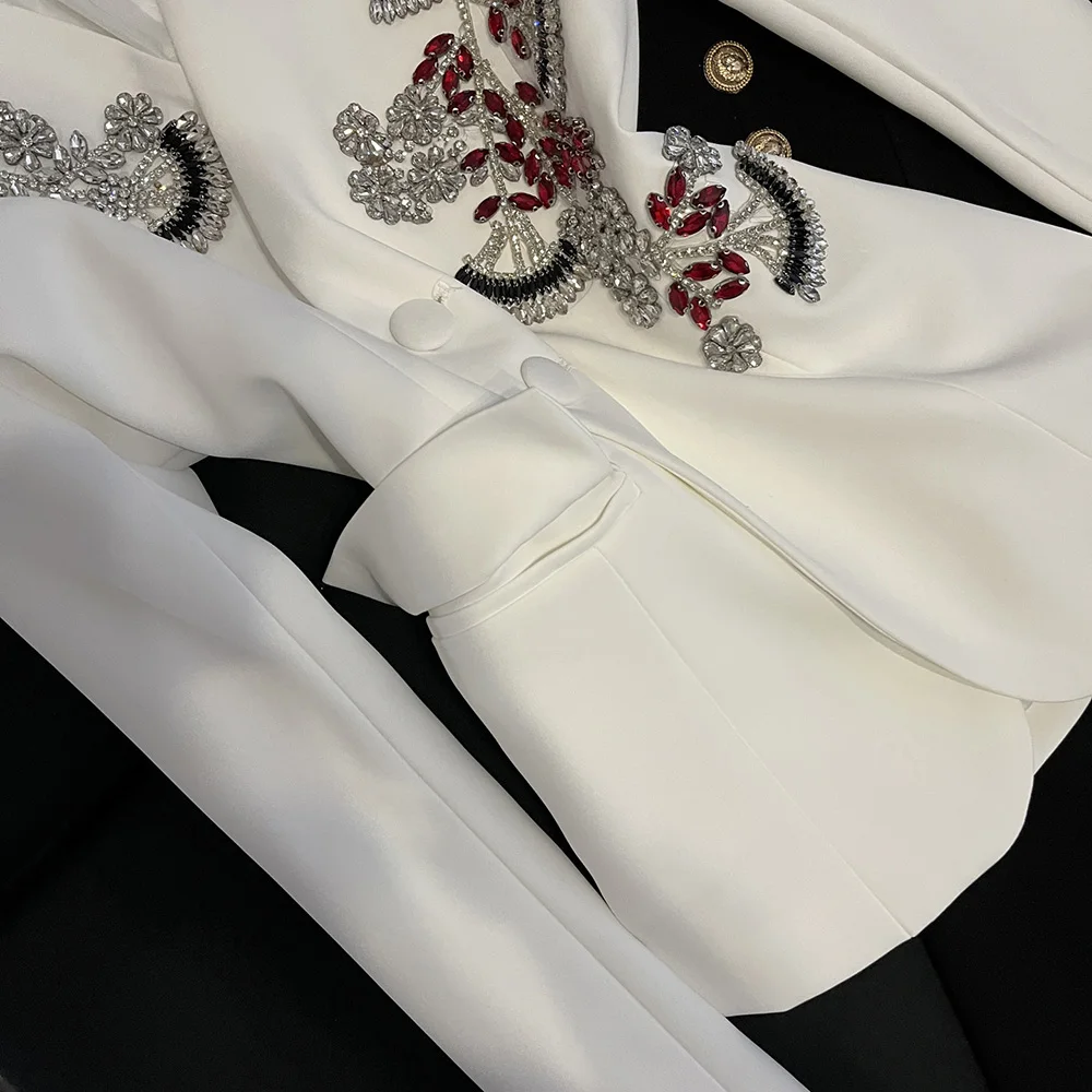 TWOTWINSTYLE سترات أنيقة مرصعة بالألماس للنساء بياقة على شكل V وأكمام طويلة للخريف سترة أنيقة للسيدات على الموضة KJA548324 #5