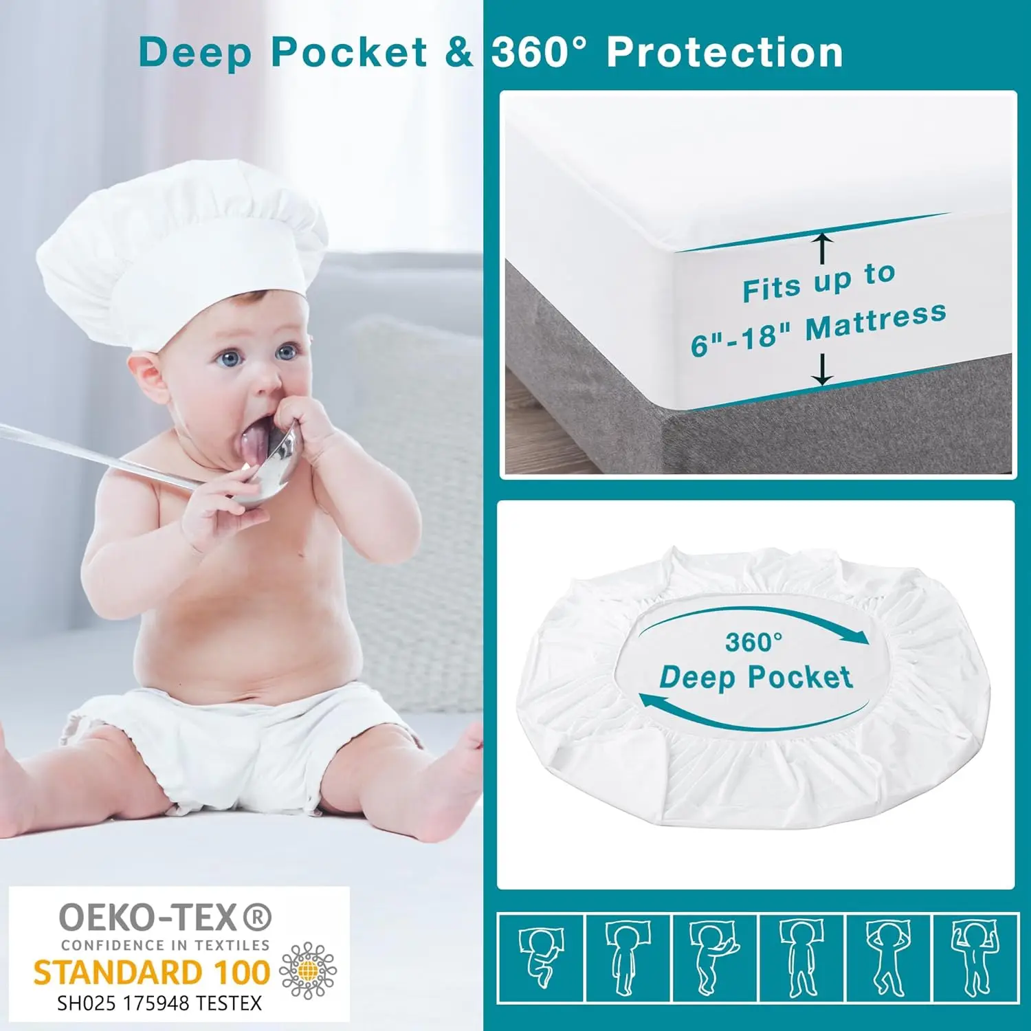 

Lunsing 2 Pack Waterproof King Mattress Protector, Noiseless, Breathable, And Soft King Size Mattress Pad Cover With 6-18