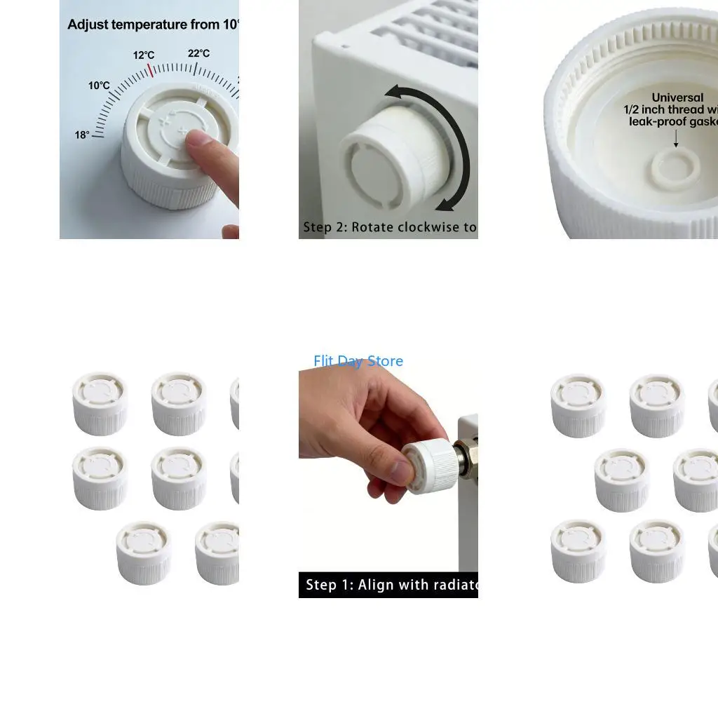 F92C Heating Thermostat Replacement Cap M30x1.5 Thread 34 mm Plastic 8 Pack with White Grip for Manual Home Heating Maintenance