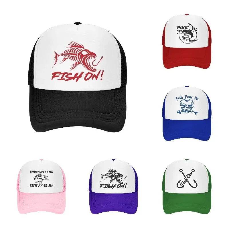 Pike Fish Hunt Trucker Cap Women Want Me Fish Fear Me Fishing Caps Summer Fishing Hat Baseball Cap Cool Mesh Cap for Men Women