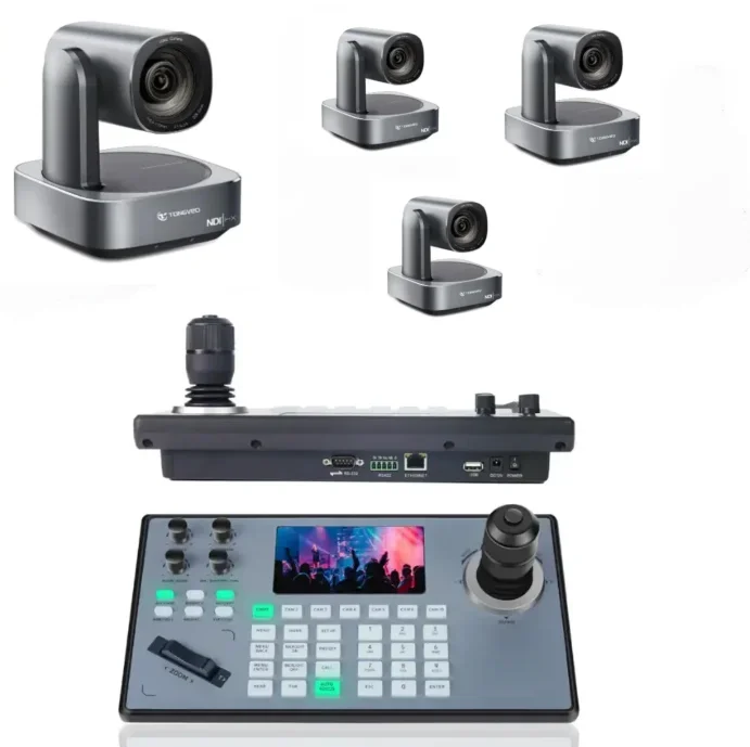 Professional 10X Camera(4pcs)and Controller Joystick - PTZ Camera And Controller Bundle Supply Conference Church USB HDM1 POE