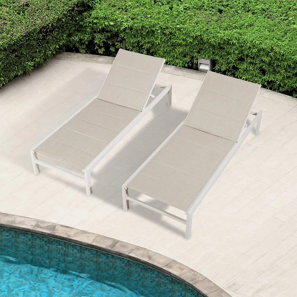 

Patio 2-Pieces Aluminum Chaise Lounge Chairs,Adjustable Outdoor Lounger Reclining Chairs with 5-Position Backrest Lounge Chairs
