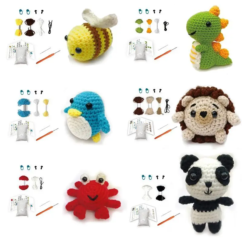 Cartoon Animal Knitting Yarn DIY Material Package Set, Hand Woven Doll Hook Thread, Pendant, Keychain, Home Decor, English Video