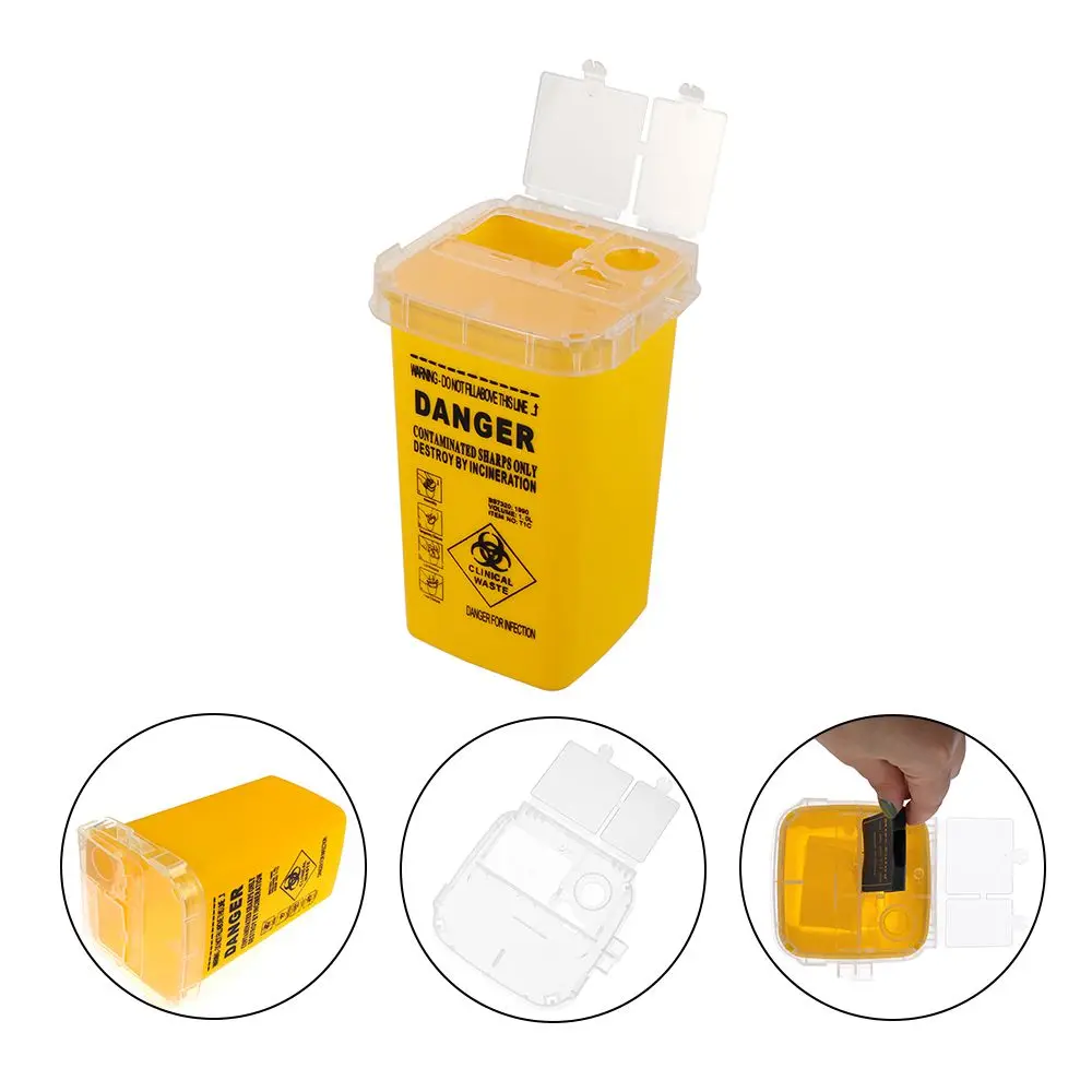 1L Capacity Sharps Container Medical Needles Bin Biohazard Tattoo Piercing Needles Disposal Collect Box Tattoo Artist Waste Box