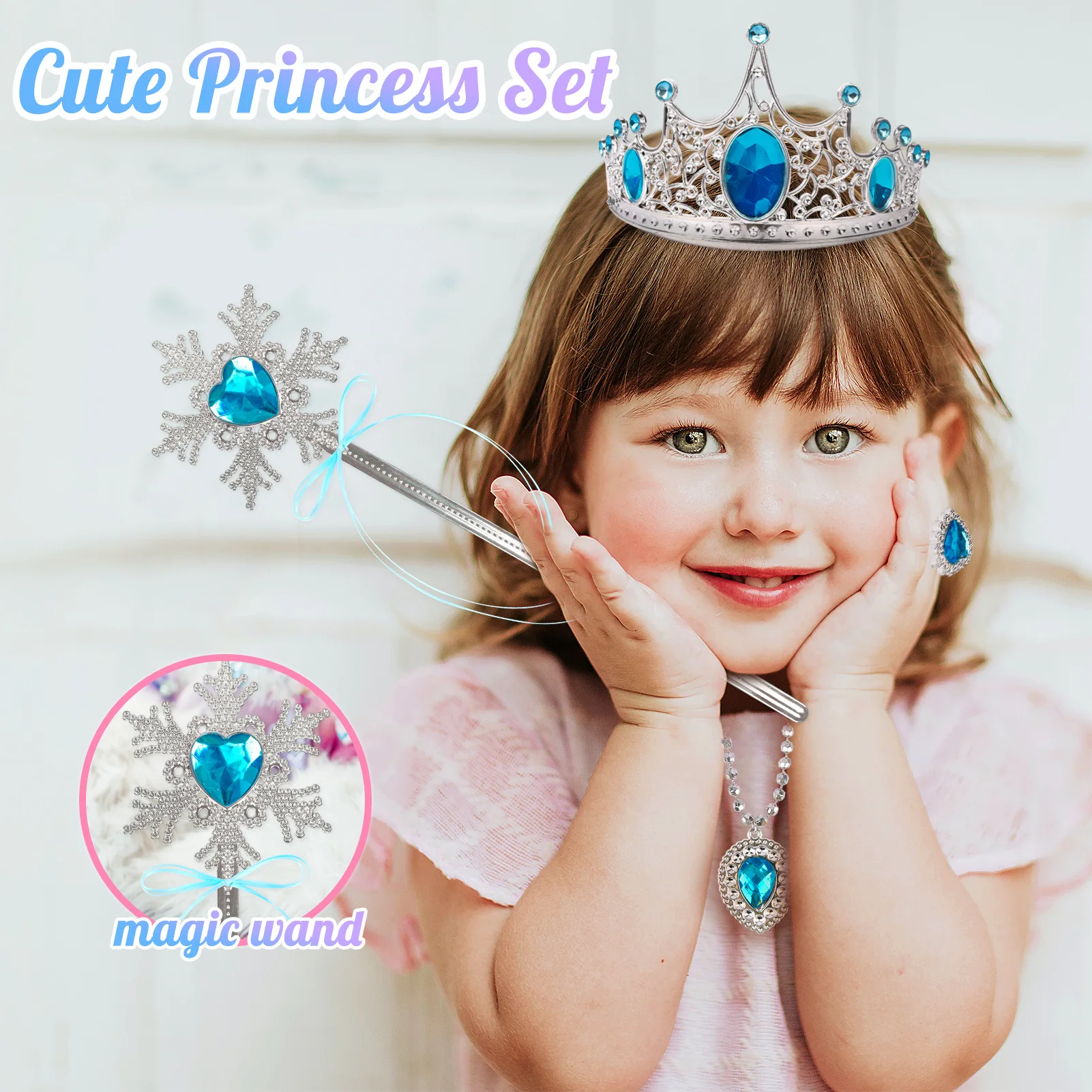 Princess Cape Set 7PCS Girls Princess Cloak with Tiara Crown, Wand for Little Girls Dress up Toy,Helloween,birthday,Xmax gift