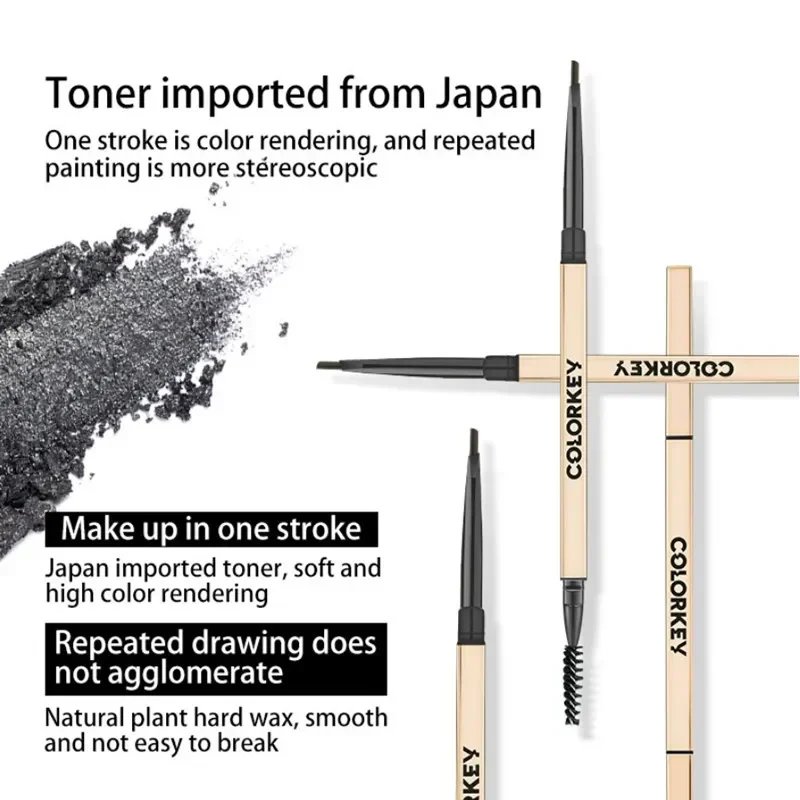 Colorkey Kredka do brwi Dwustronny trójkątny eyeliner do brwi z pędzelkiem Długotrwały wodoodporny naturalny makijaż oczu