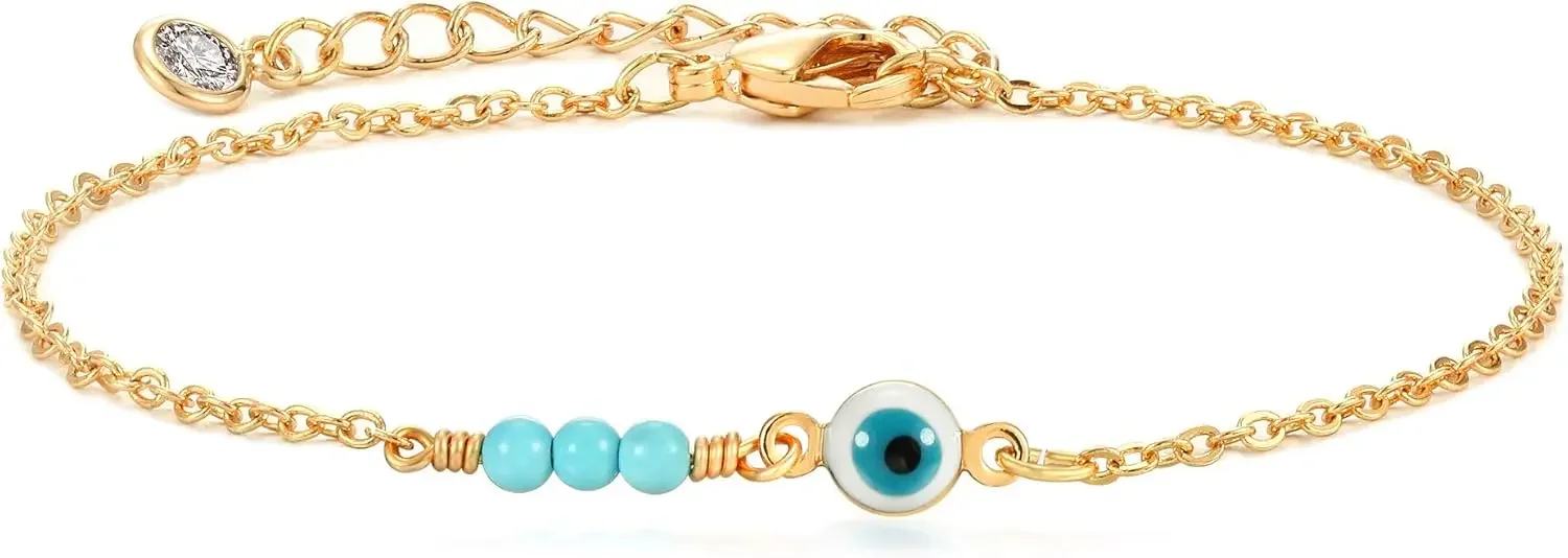 

Vintage Blue Beaded Devil's Eye Bracelets Gold Fine Link Chain Bracelet for Women Birthday Party Prom Jewelry Gift