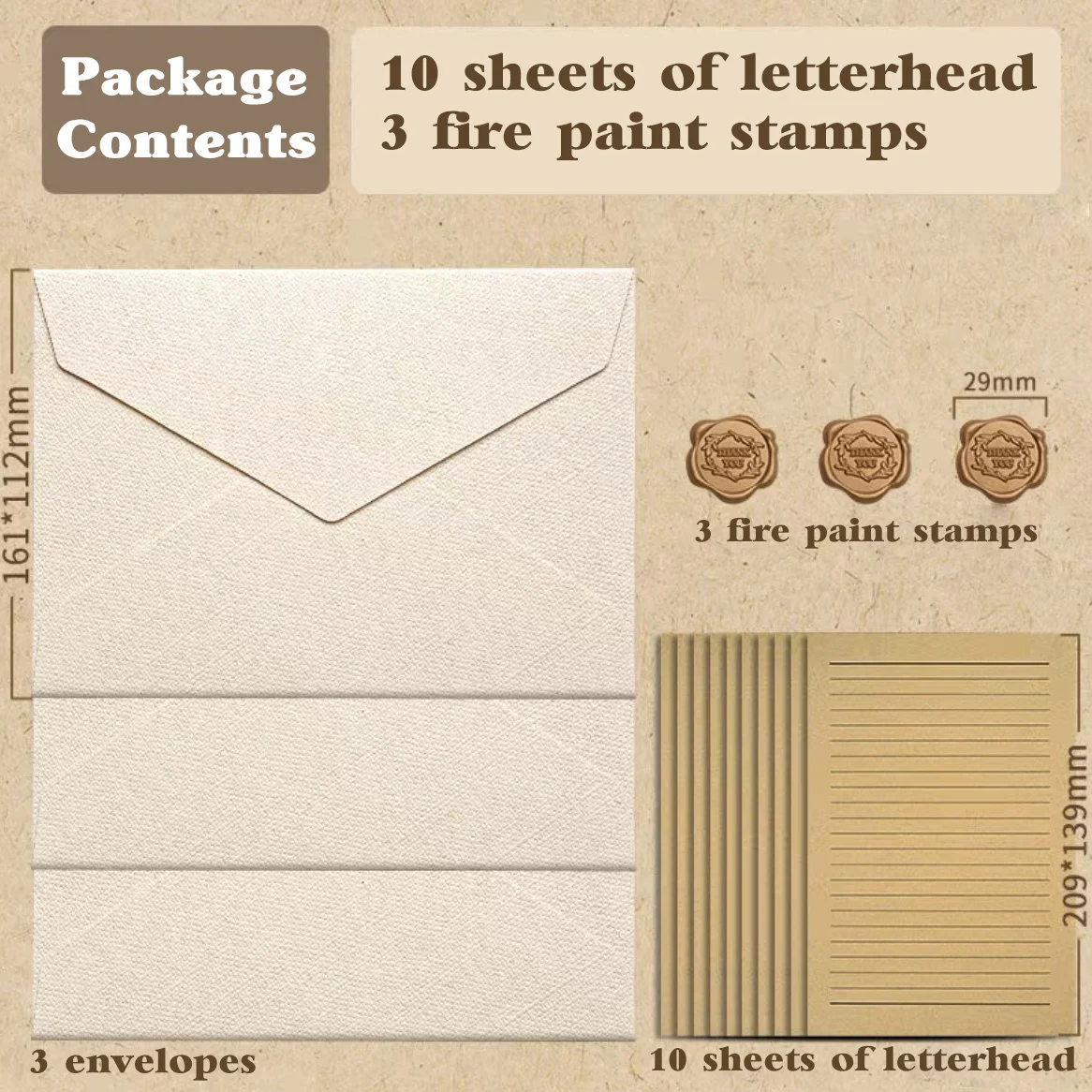 16 Pcs Vintage Stationery Paper With Envelopes Set 3 Burlap Envelopes And 10 Writing Stationery Paper With 3 Stickers Letter Set