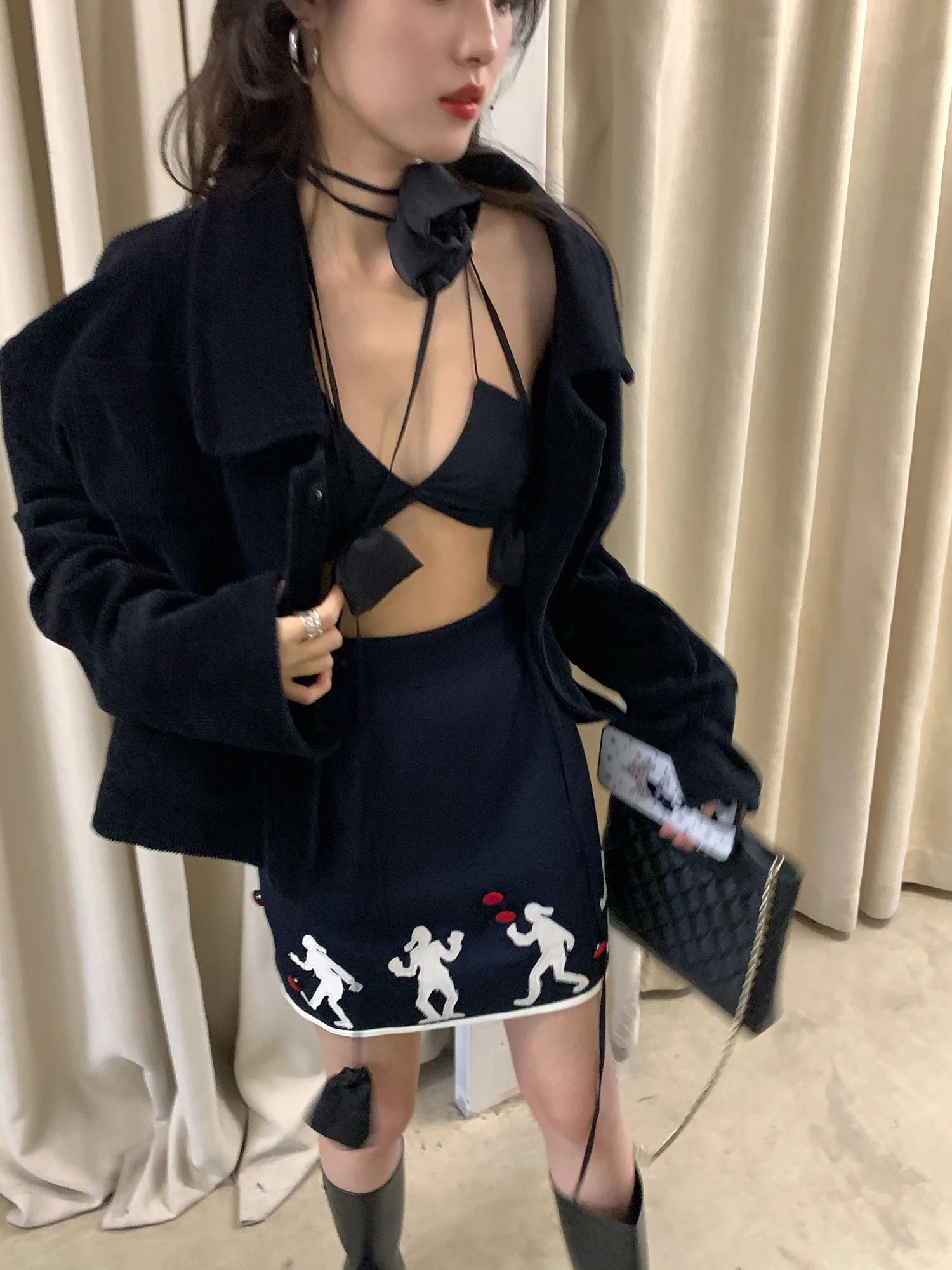 

Aisui Embroidered ort Skirt Length Slimming f Skirt Ball Plang Little Man Pattern Polyester 00%