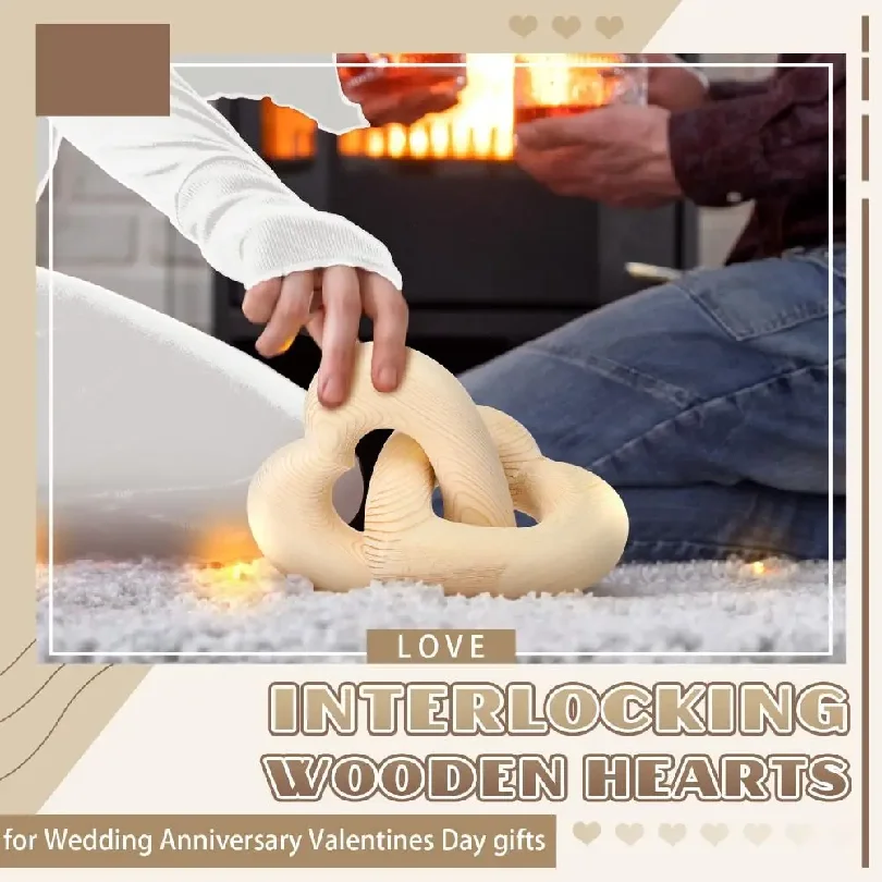 Chain Link Design Interlocking Wooden Hearts Romantic Handmade Wooden Heart Knot Decor Elegant Wood Grain Olive Wood Hearts