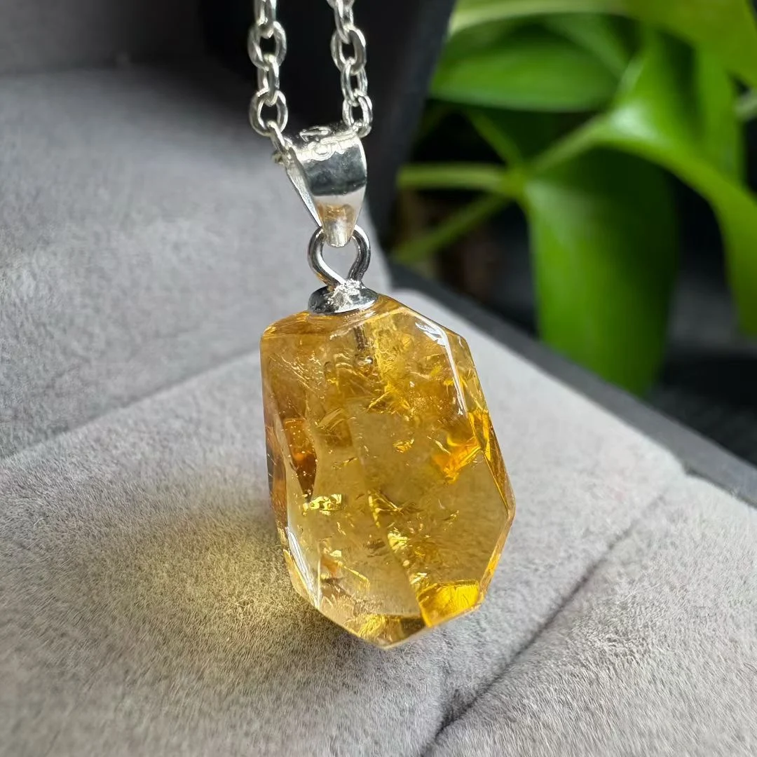 

1 Pc Fengbaowu Natural Citrine Pendant Faceted Irregular Shape 925 Sterling Silver Stone Fashion Jewelry Gift For Women Men