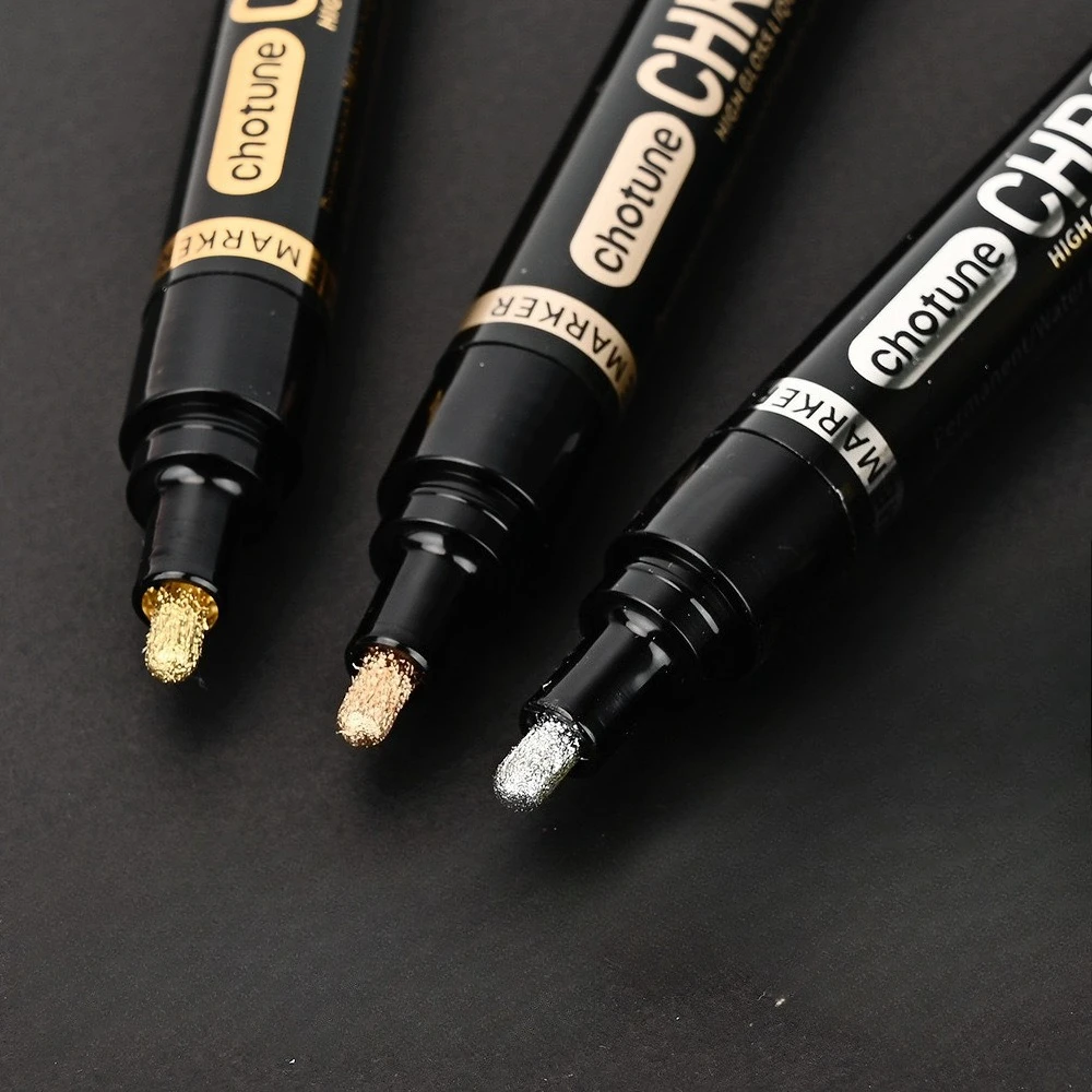 Chrome Mirror Metallic Paint Marker Silver Gold Copper Permanent Reflective Paint Pen for Model DIY Craft Metal Repair  Painting