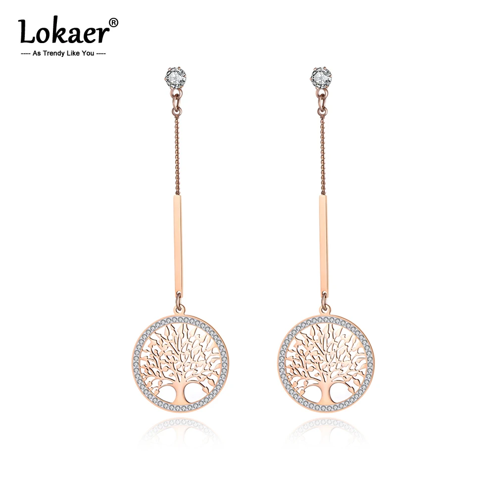 Lokaer Bohemia Stainless Steel Flowers Tree Tassel Earrings Jewelry Trendy Clay CZ Crystal Dangle Earrings For Women Girl E19123