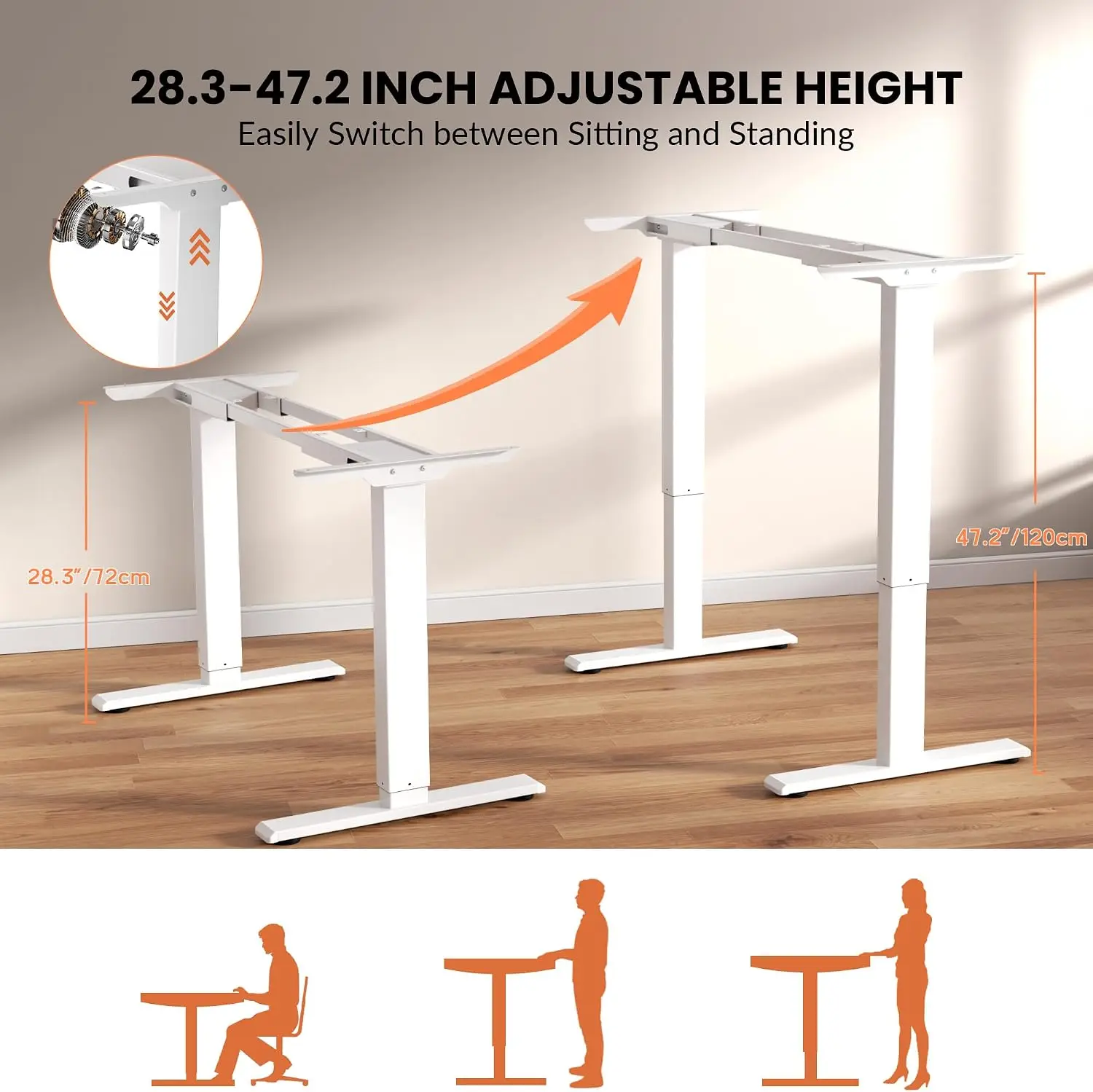 ual Motor Electric Standing Desk Frame, Height Adjustable Desk Legs for Max 70.8" Desktop, 330 LBS Capacity Sit Stand image 2
