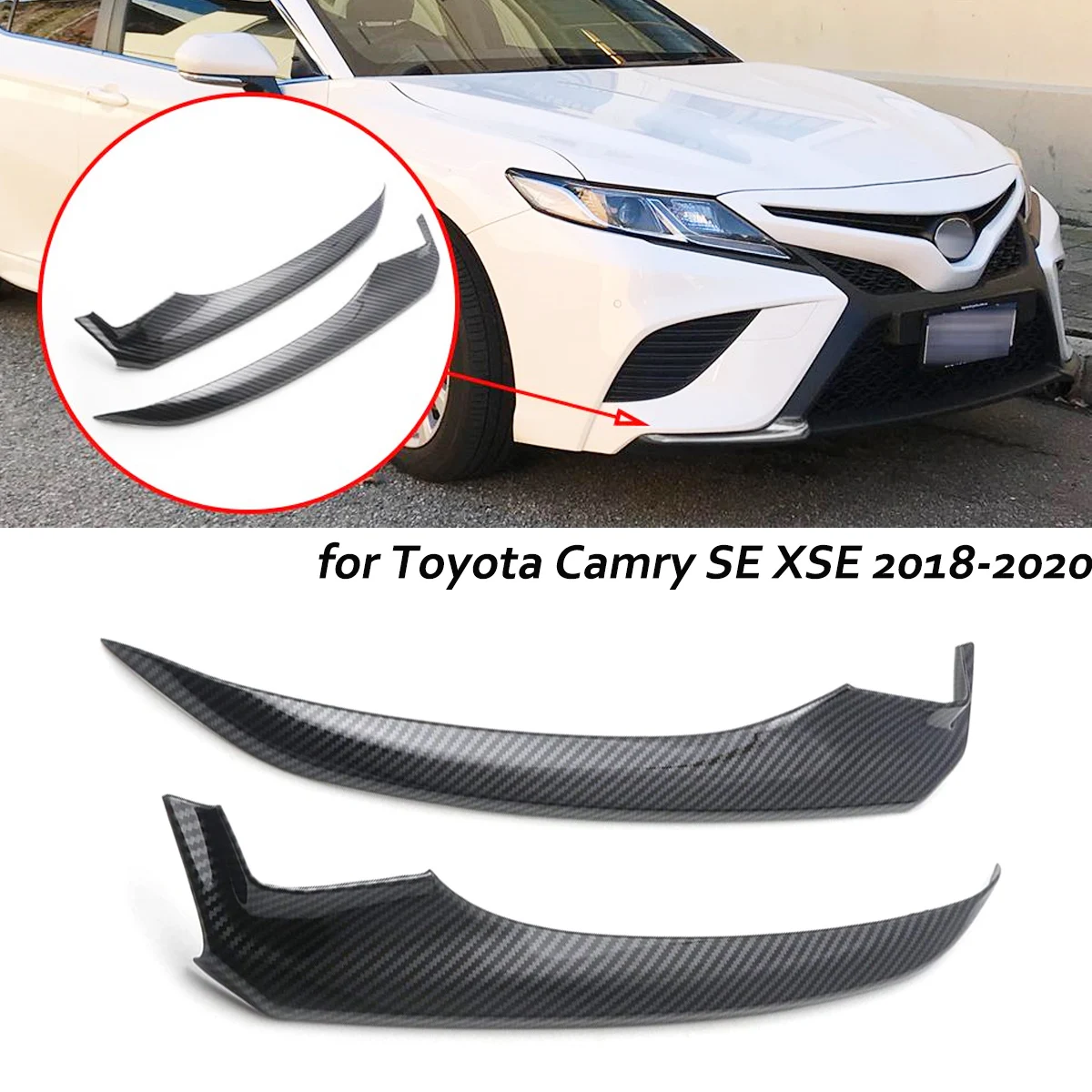 2PCS For Toyota Camry SE XSE Front Bumper Lip Splitter Side Spoiler Cover Trim Protector Sticker 2018-2020 Car Accessories