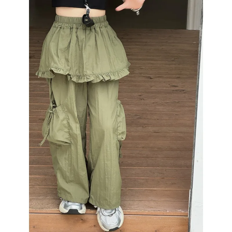 2025 ربيع/صيف خريف جديد الفتاة وهمية قطعتين العمل السراويل تنورة الأطفال رقيقة تنورة الخصر بعقب الستار السراويل البضائع