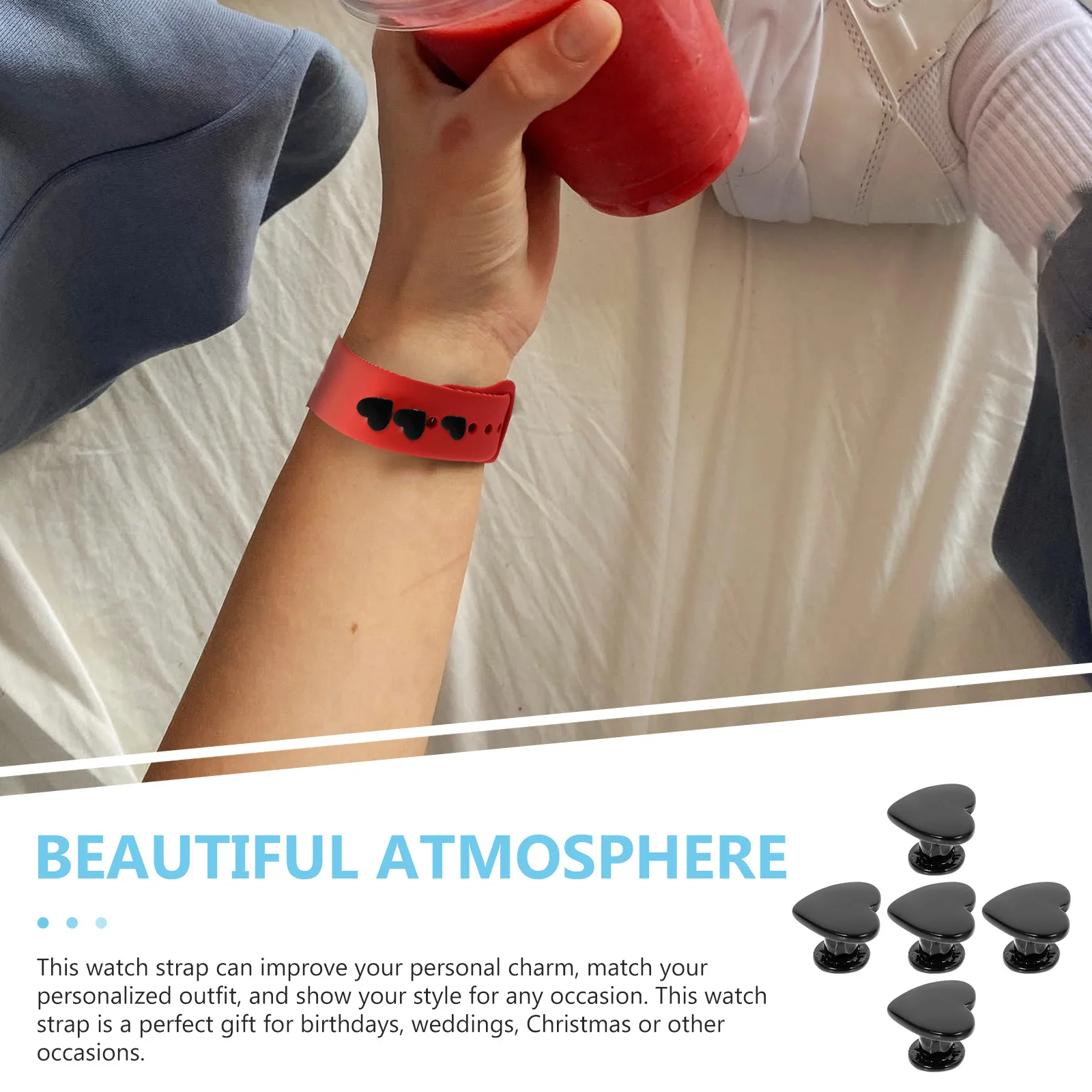 5 قطعة حلقات زخرفية معدنية ترصيع لساعة اليد سبيكة القلب سحر استبدال الملحقات زخارف حزام دقيق #6