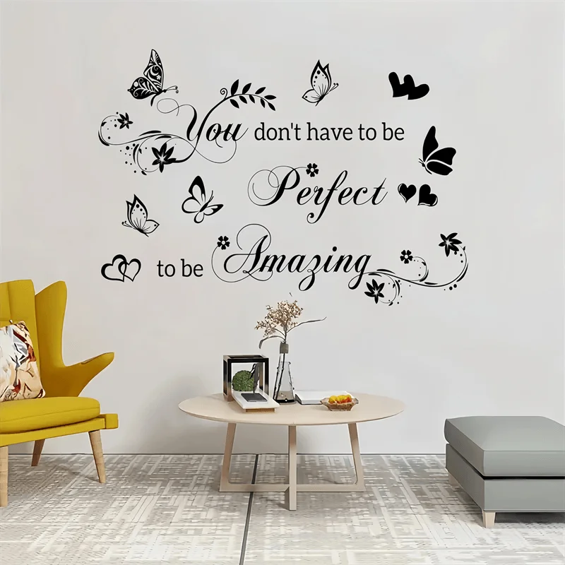 1pc Butterfly Inspirational Quote Wall Sticker, Suitable for Living Room, Bedroom, Study, An Encouragement Gift for Girls