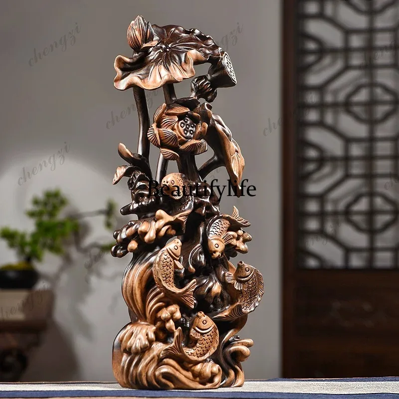 A73 ebony carving lotus animal ornaments home decoration handicrafts housewarming gift