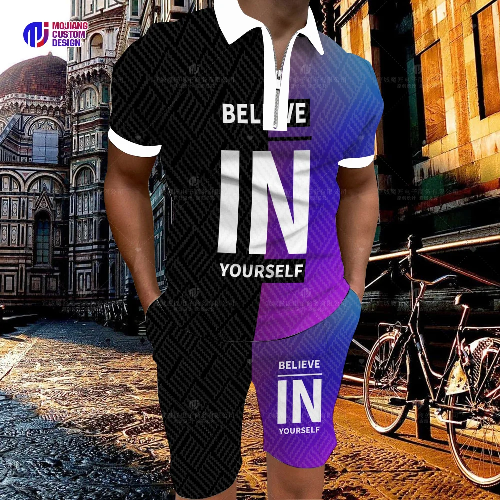 New 2023 Men's Activewear Casual Summer Short Sleeve Polo Shirt Set and Shorts Set Two-Piece Clothing Men's Streetwear