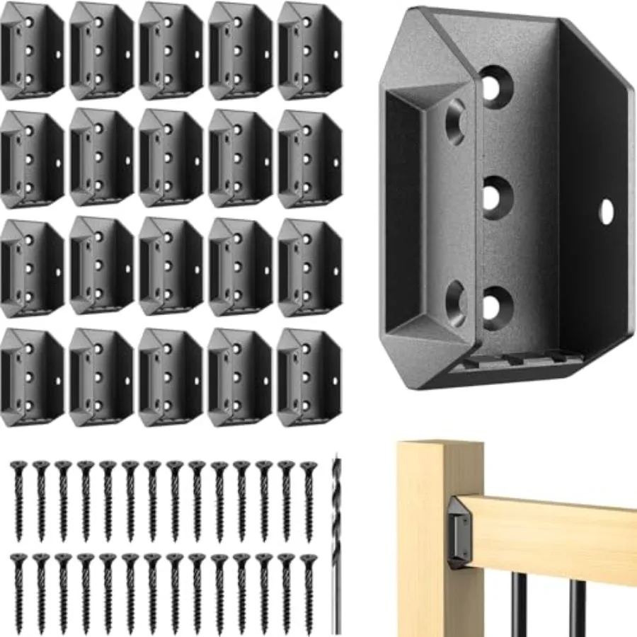 

Pack Aluminum Alloy 2"x4" Deck Railing Brackets Connectors with 1 Galvanized Screws, Metal Deck Bracket Connectors for Fence St