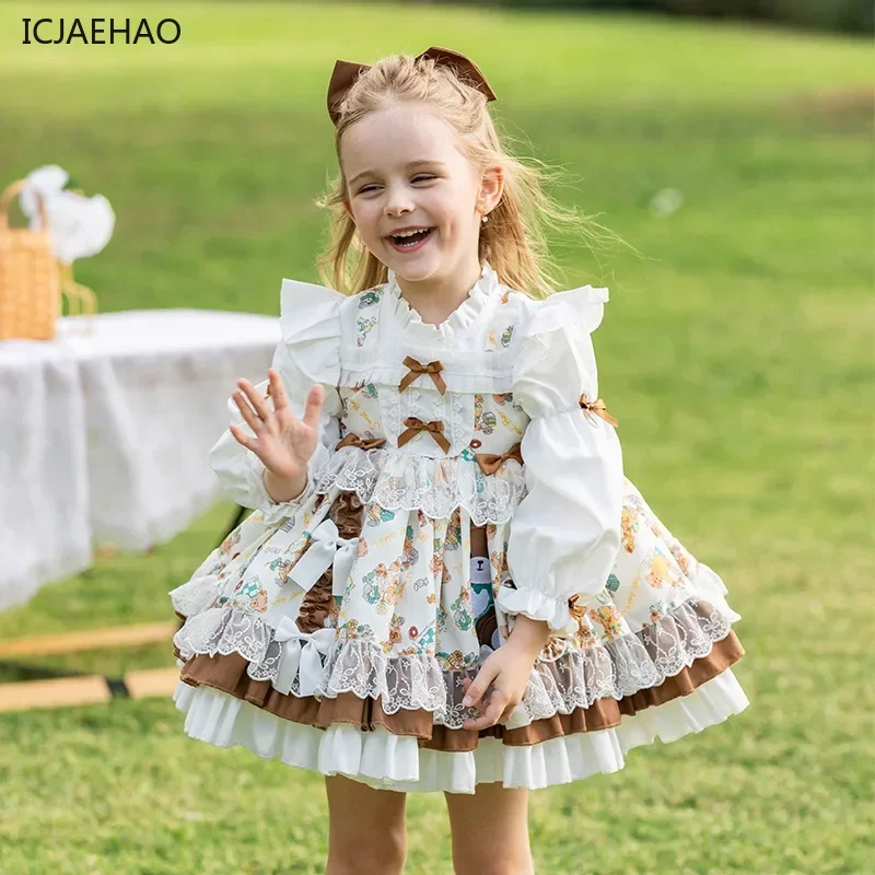 ICJAEHAO 2025 New Little Girl Costume Children Cotton Cake Skirt Cute Cartoon Princess Dress Kid's Spring and Autumn Clothes