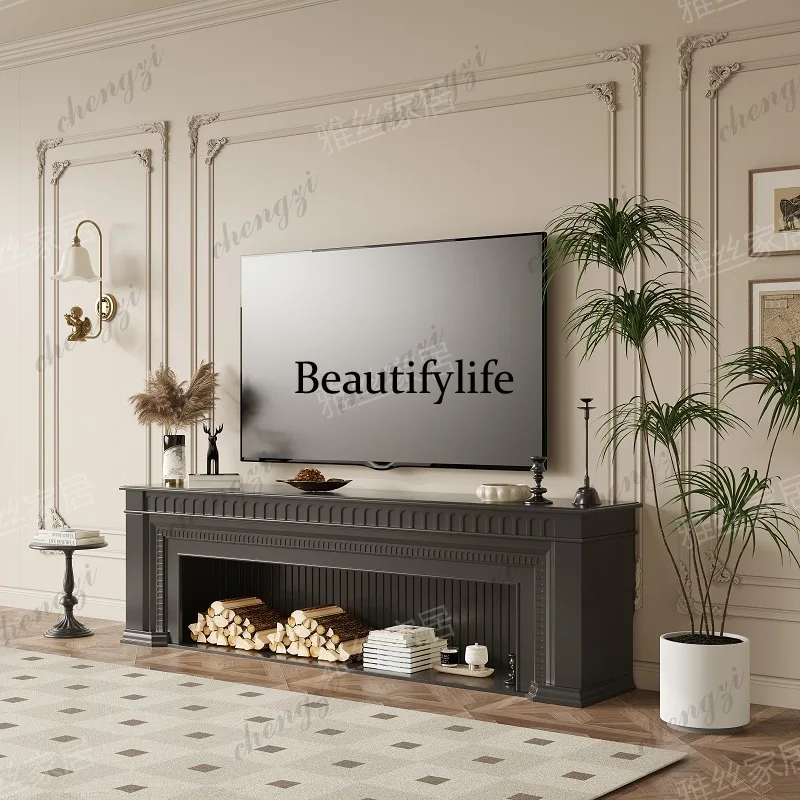 American retro fireplace TV cabinet French cream style living room background wall TV cabinet Entrance cabinet Electronic simula