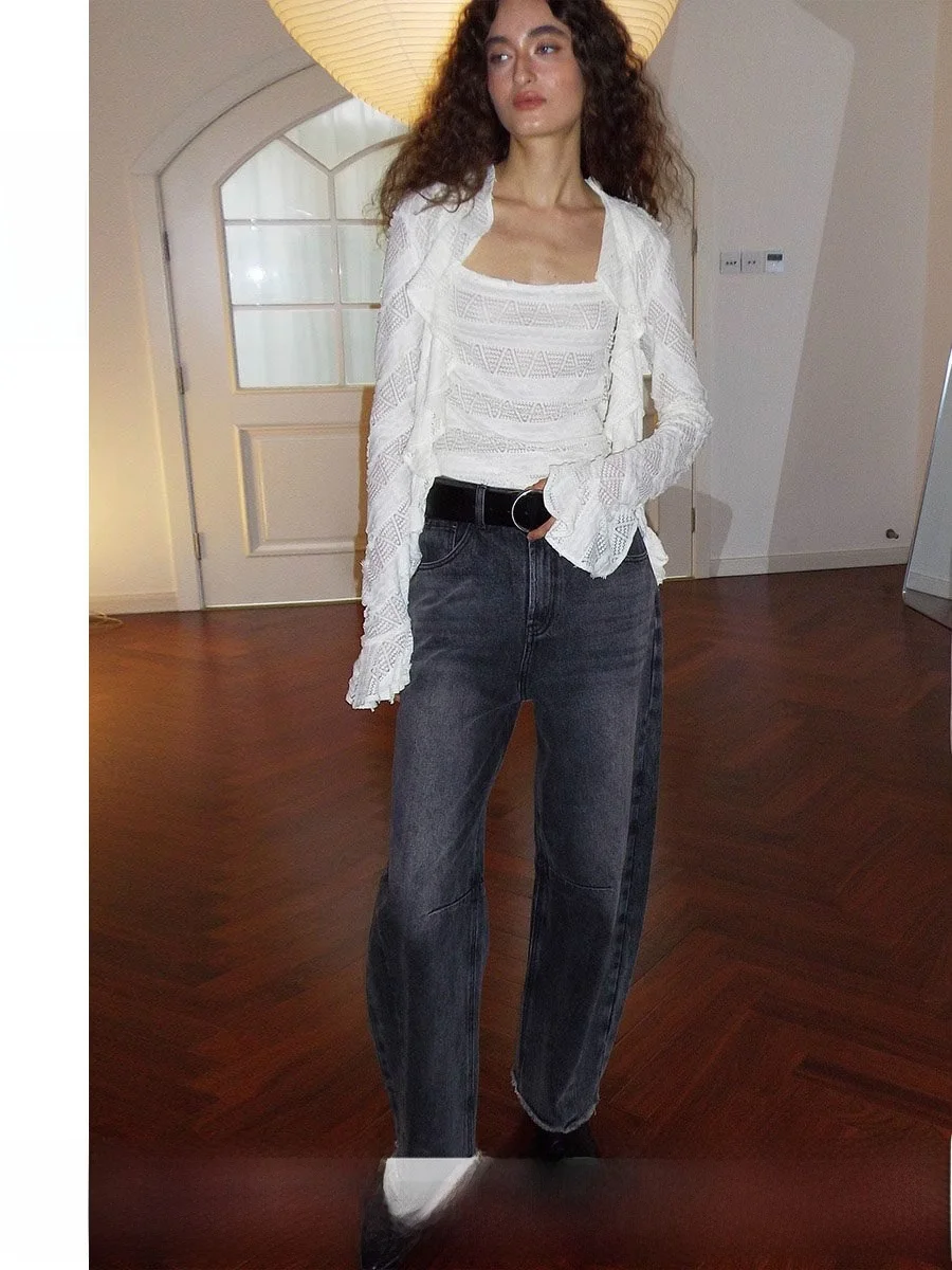 

Джинсы TiaTia American Loose Bananas Silhouette для женщин, повседневные широкие брюки с высокой талией, длинные, глубокого цвета