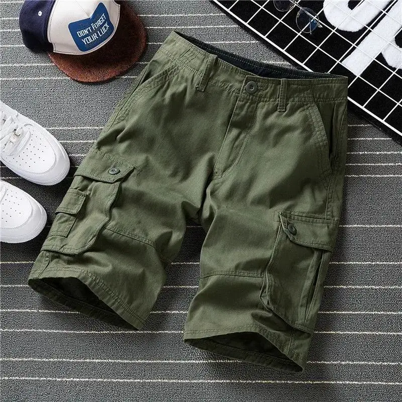 Men's Cargo Shorts with Pockets Male Short Pants Solid Big Size Oversize Work New in Popular Casual Strech 2024 Fashion Vintage