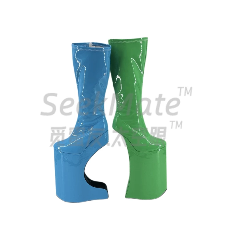 30cm European and American cosplay sexy curved bow shaped knee high boots wrapped shoes queen size 41-46 custom super high heels