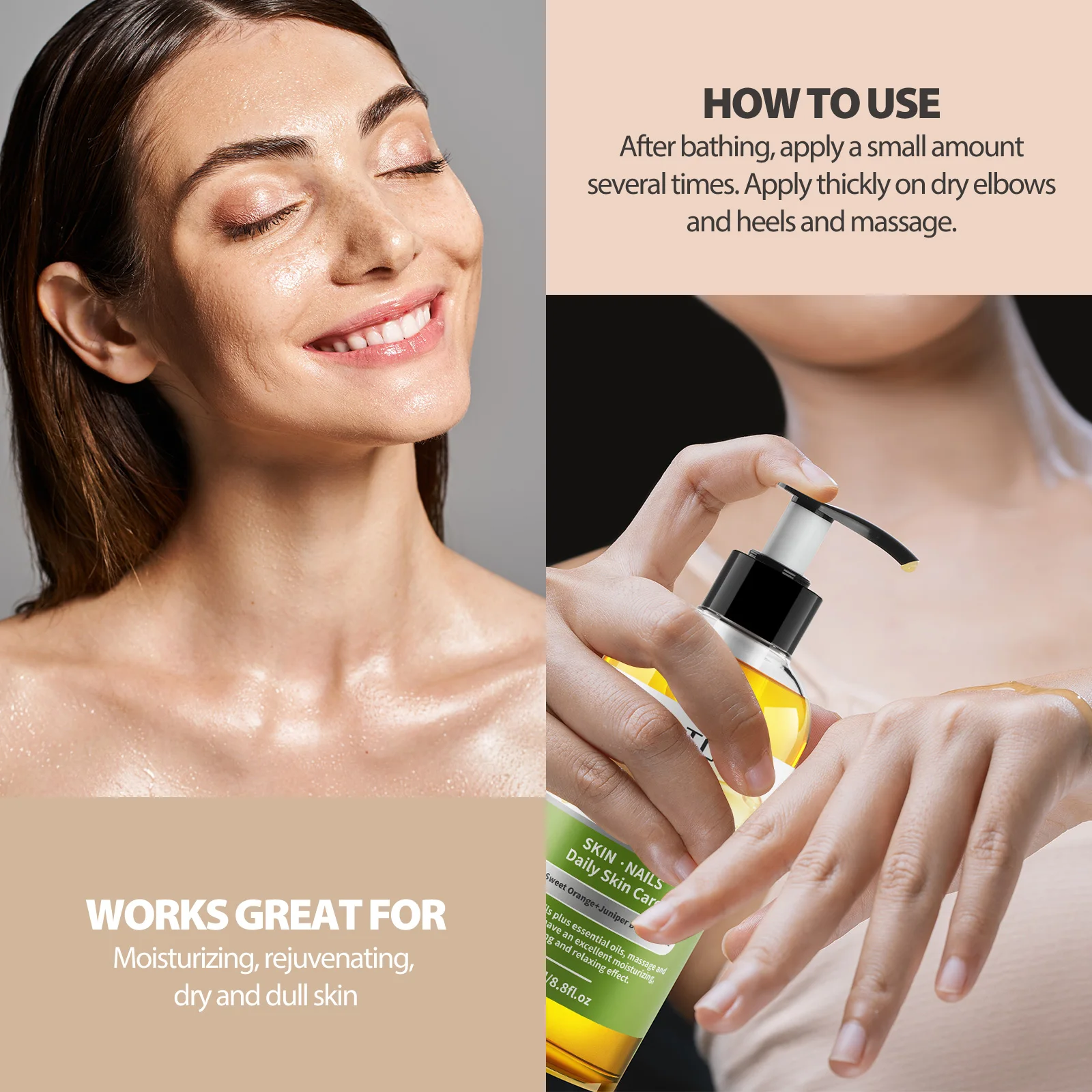 PHATOIL 260ML Vanilla Body Oil For Moisturizing Skin,118ml Castor Massage Oil Suitable For All Skin Types Long-Lasting Fragrance
