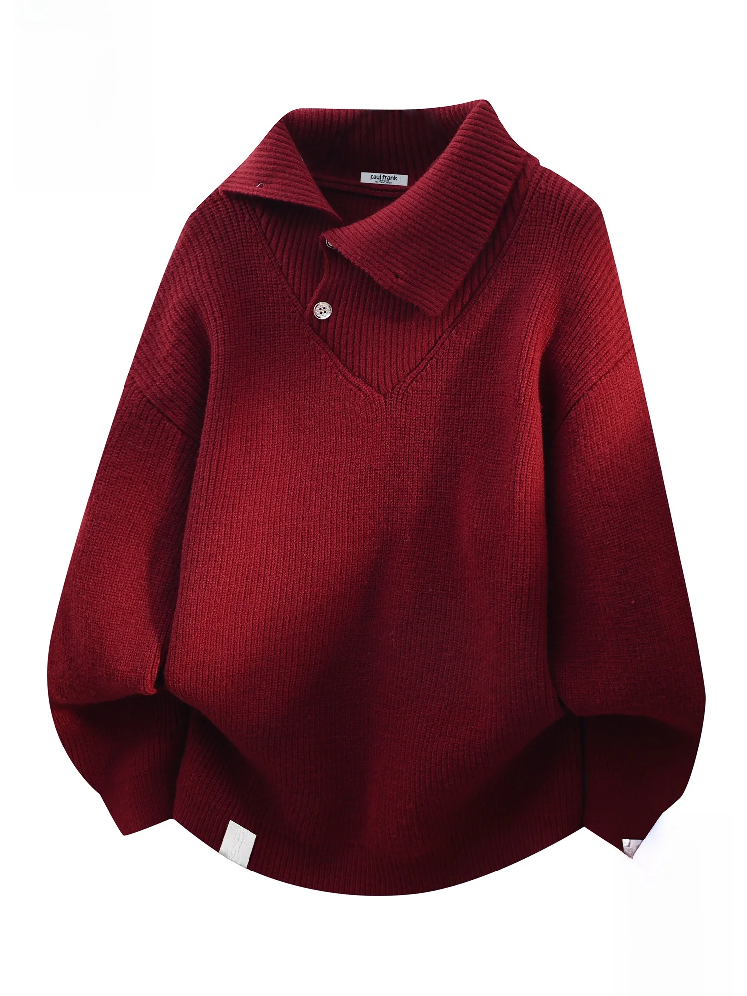 

PaulFrank Men's Loose Knitted Sweater f High Collar Casual Red Color for Autumn Winter Season Soft Acrylic Long Sve Top