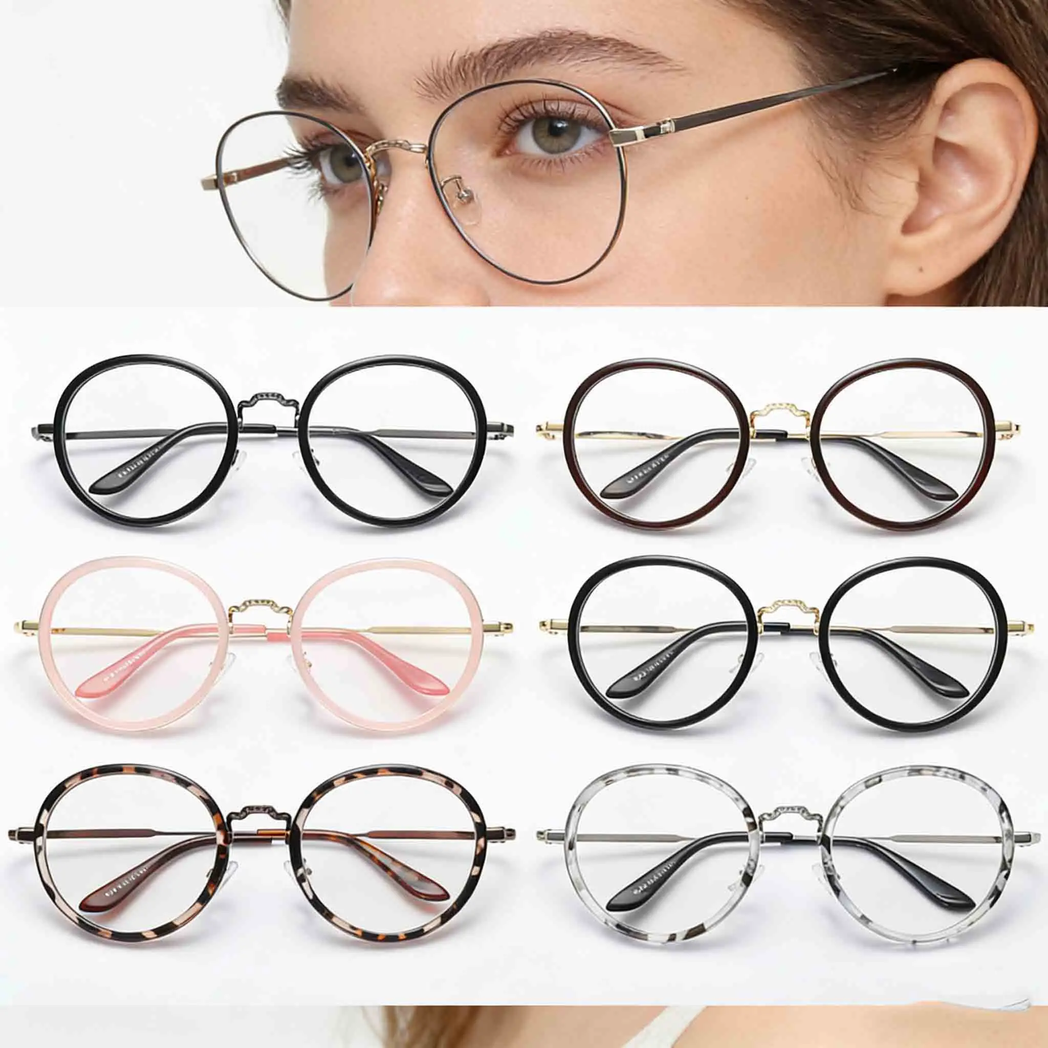 Classic Circle Eyeglasses Black Metal Glasses Frame Anti Blue Light Women Fancy Decorative Specs Lightweight Vintage Eye Wear