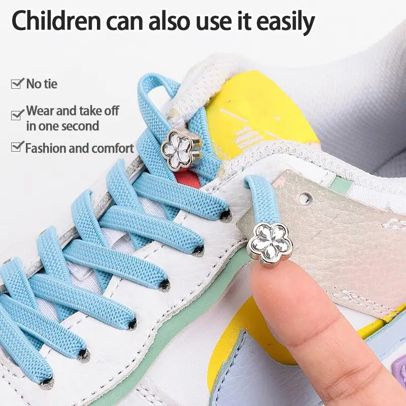 Rhinestone Shoe laces Cherry Blossoms Shoe Lace Flower Diamond No Tie Shoelaces Colorful Tieless Elastic Sneakers Flat Shoelace