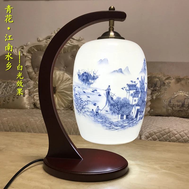 New Style Chinese Table Lamp Wooden Base E27 Holder Ceramics Table Lampe For Living Room Bedroom Retro Bedside Light Modern Desk