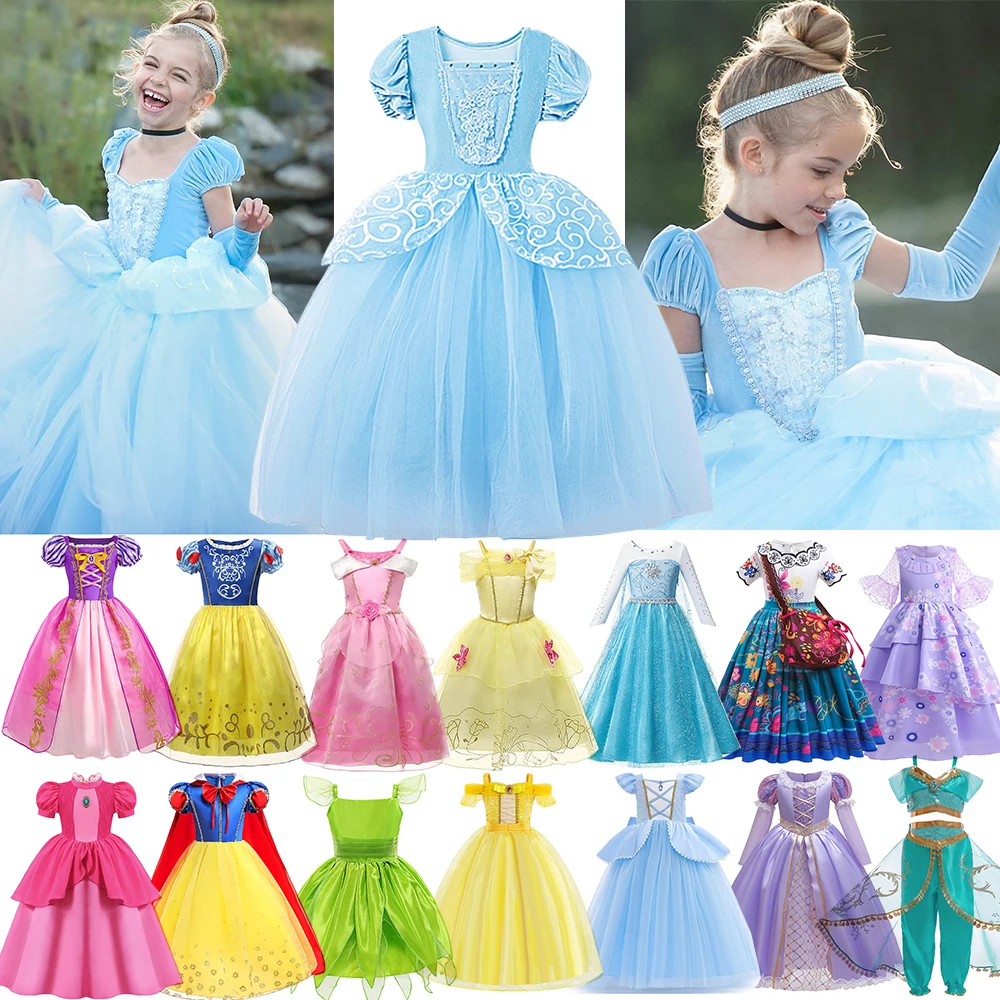 Disney Theme Girl Princess Dress Cinderella Costume Birthday Party Ball Gowns Rapunzel Elsa Anna Snow White Cosplay Halloween