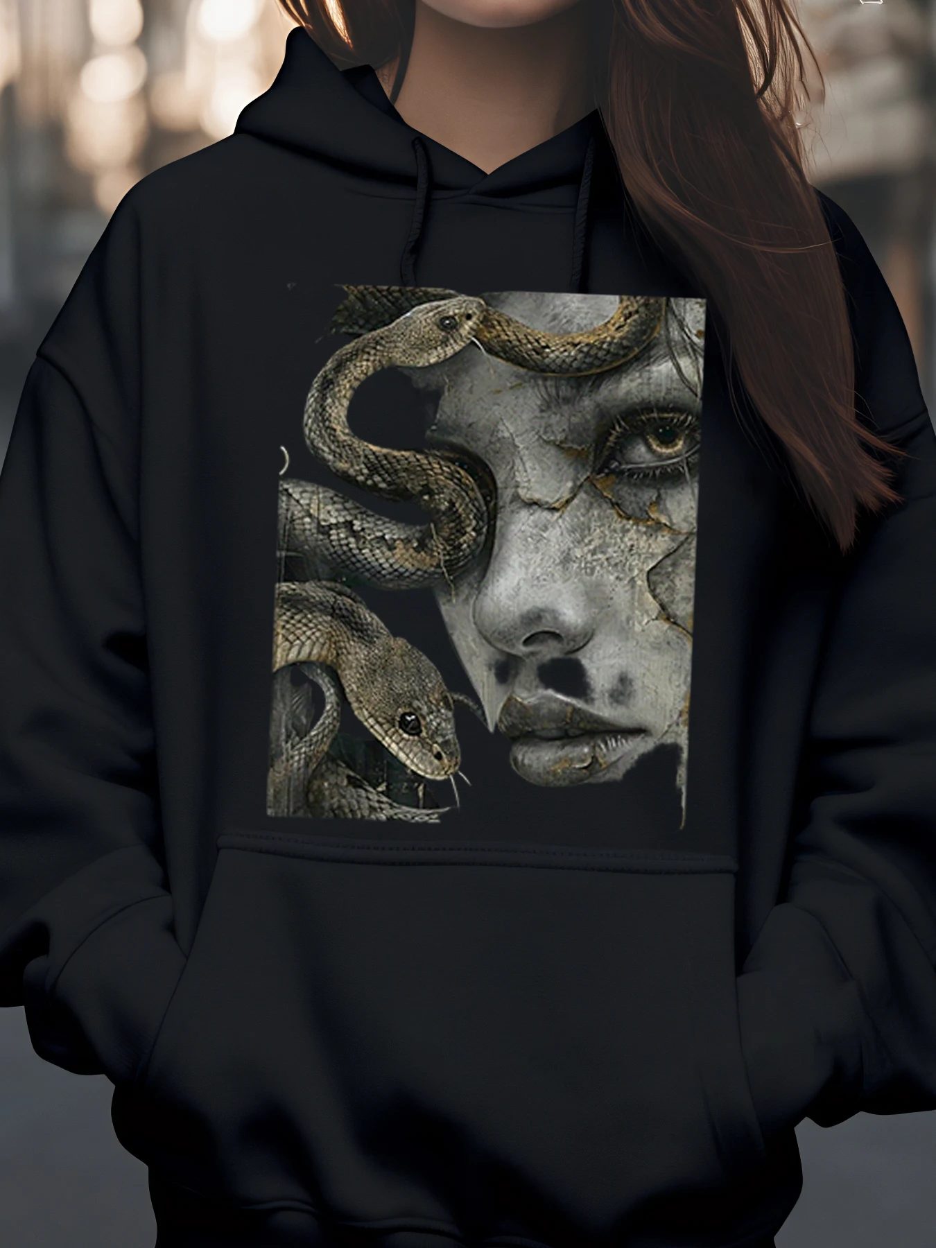 هوديي مطبوع عليه آلهة الثعبان للهالوين ملابس كاجوال للسيدات على الطراز القوطي #1