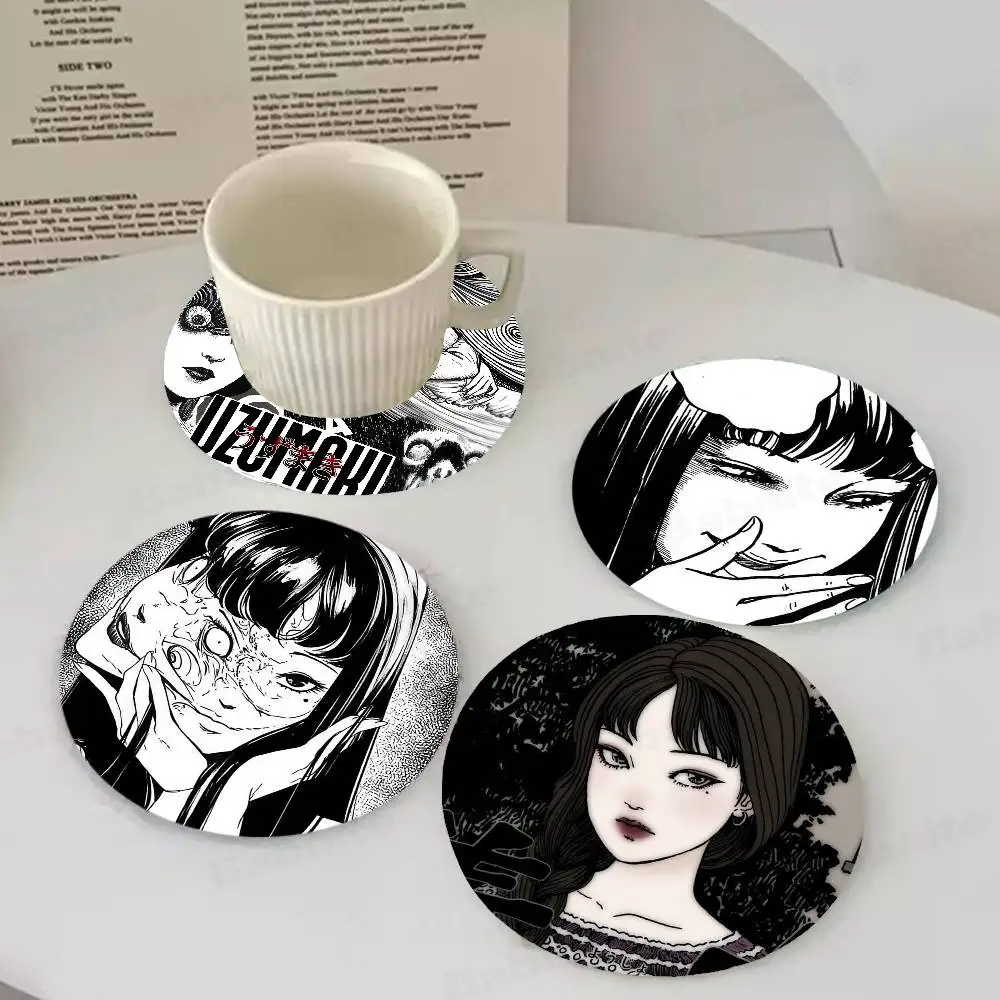 

Anime Junji Ito Tomie Uzumaki Coasters Suitable for daily family gathering decoration, kitchen, anti-slip wooden coasters